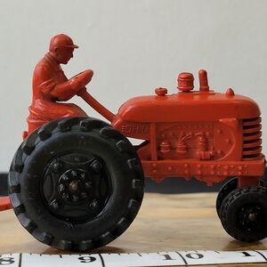 Red Toy Tractor with Driver - Vintage Auburn Rubber